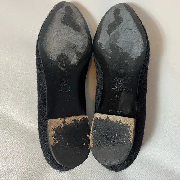 LANVIN Womens Black Calf Hair Flats Almond Toe Pull On Made In Italy Shoes Sz 36