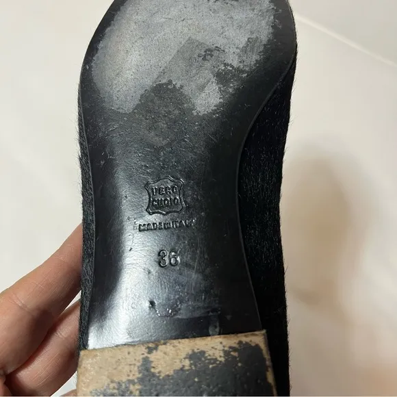 LANVIN Womens Black Calf Hair Flats Almond Toe Pull On Made In Italy Shoes Sz 36