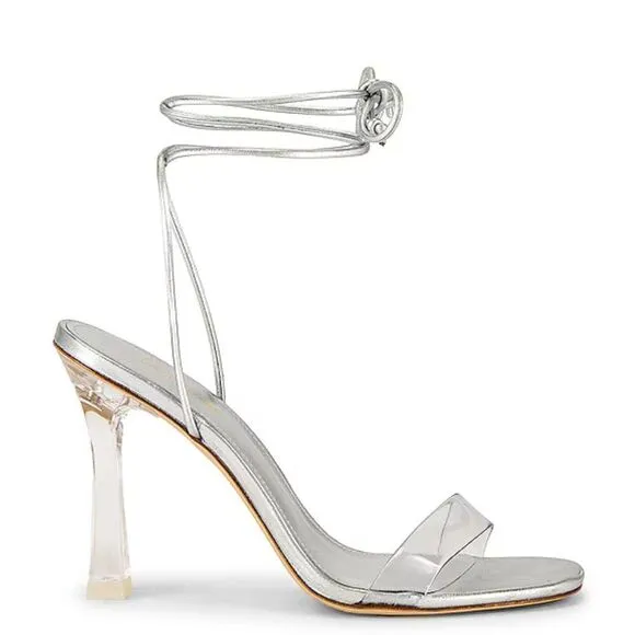 Larroude Gloria Silver Lucite High Heels Lace up Tie Shoes Revolve New sz 7.5