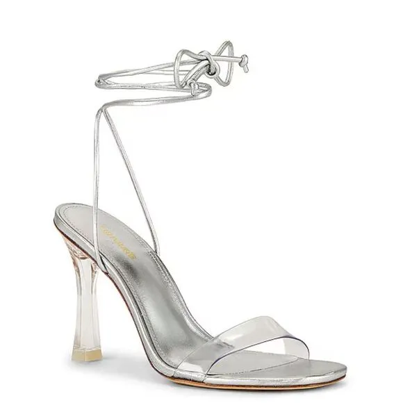 Larroude Gloria Silver Lucite High Heels Lace up Tie Shoes Revolve New sz 7.5