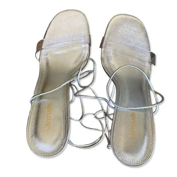 Larroude Gloria Silver Lucite High Heels Lace up Tie Shoes Revolve New sz 7.5