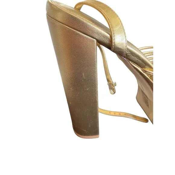 Larroude Valerie Knotted Platform Sandals Strappy Block Heel Party Gold Sz 11