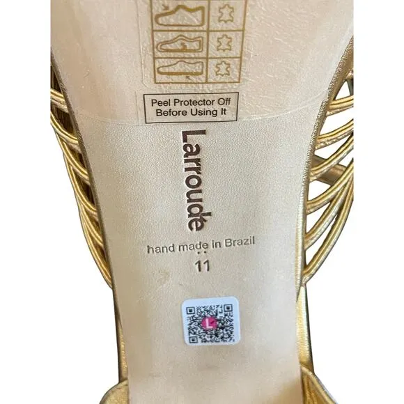 Larroude Valerie Knotted Platform Sandals Strappy Block Heel Party Gold Sz 11