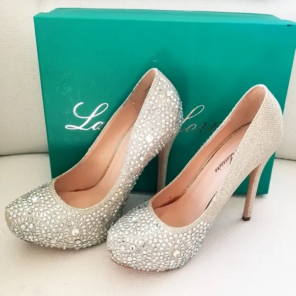 Lauren Lorraine Golden Nude Vanna 2 Platforms NWT