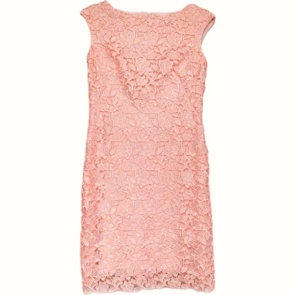 Lauren Ralph Lauren Sleeveless Lace Sheath Dress Peachy Pink Fully Lined - sz 8