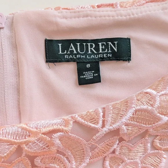 Lauren Ralph Lauren Sleeveless Lace Sheath Dress Peachy Pink Fully Lined - sz 8
