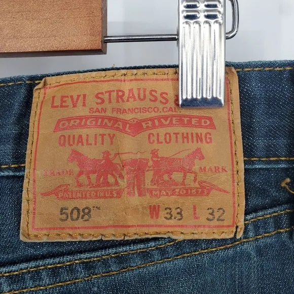 Levi's 508 Jeans Men 33x32 Regular Tapered Distressed Faded Denim Blue Casual