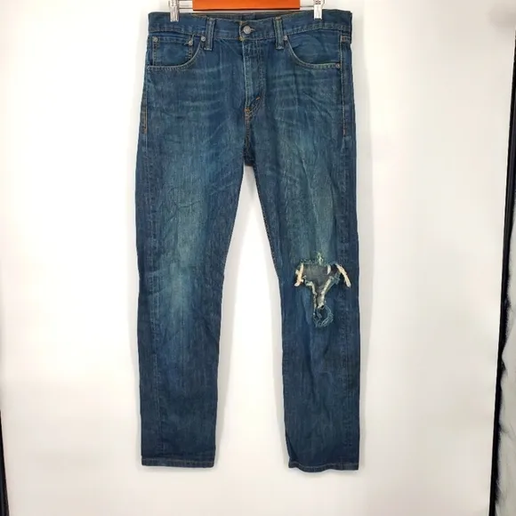 Levi's 508 Jeans Men 33x32 Regular Tapered Distressed Faded Denim Blue Casual