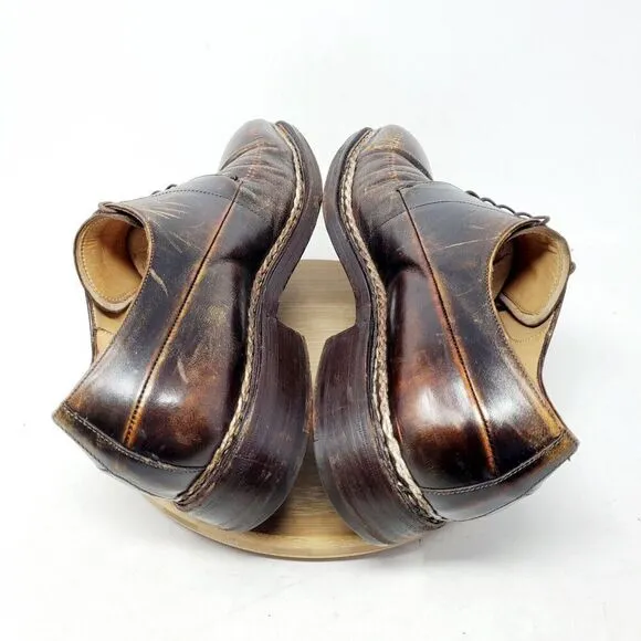 Lidfort x Barneys Shoes Mens 10 Brown Leather Derby Italy Stitched Oxford