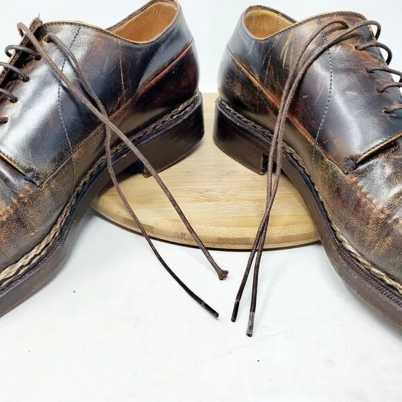 Lidfort x Barneys Shoes Mens 10 Brown Leather Derby Italy Stitched Oxford
