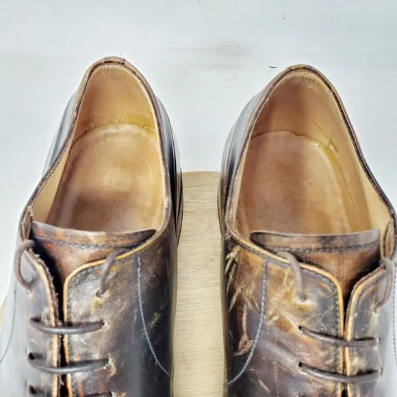 Lidfort x Barneys Shoes Mens 10 Brown Leather Derby Italy Stitched Oxford