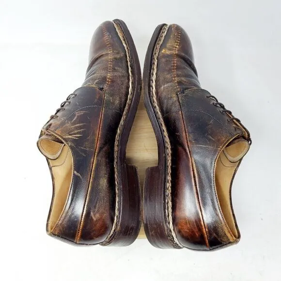 Lidfort x Barneys Shoes Mens 10 Brown Leather Derby Italy Stitched Oxford
