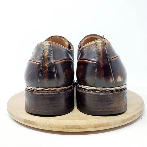 Lidfort x Barneys Shoes Mens 10 Brown Leather Derby Italy Stitched Oxford