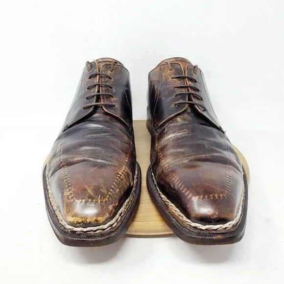 Lidfort x Barneys Shoes Mens 10 Brown Leather Derby Italy Stitched Oxford