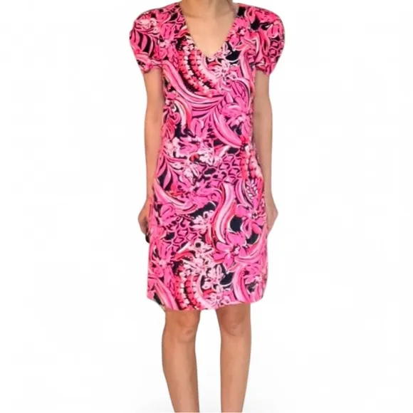 Lilly Pulitzer Aleece T-Shirt Dress Low Tide Navy Flirty Funs and Feathers, XXS