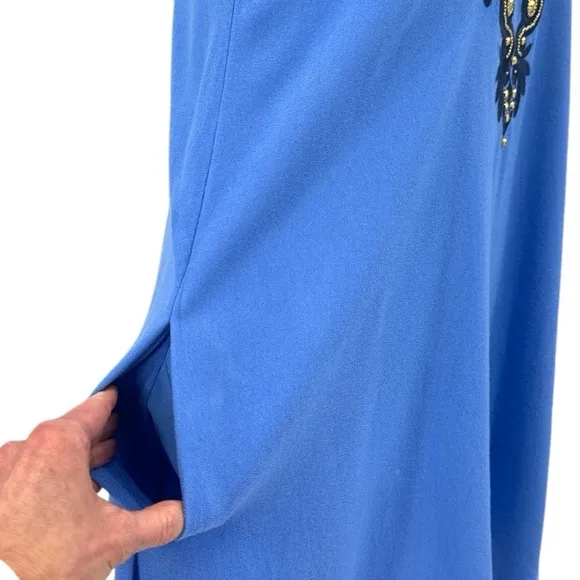 Lilly Pulitzer Owen Beaded Scallop V-Neck Swing Party Dress - Beckon Blue -Small