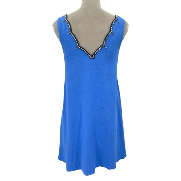 Lilly Pulitzer Owen Beaded Scallop V-Neck Swing Party Dress - Beckon Blue -Small