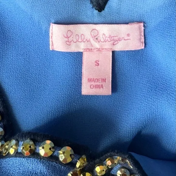 Lilly Pulitzer Owen Beaded Scallop V-Neck Swing Party Dress - Beckon Blue -Small