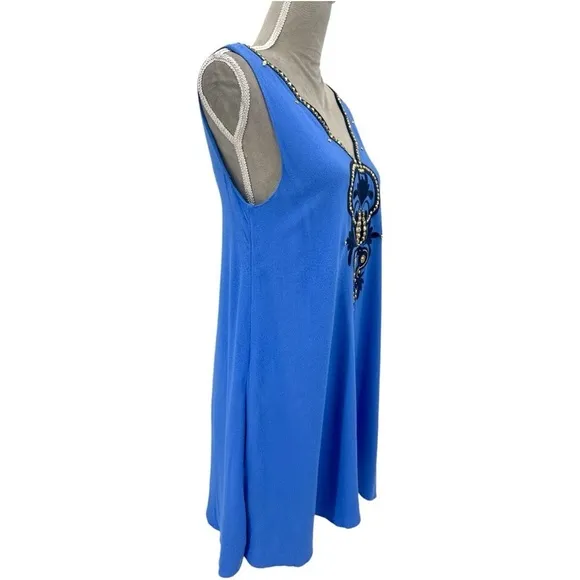Lilly Pulitzer Owen Beaded Scallop V-Neck Swing Party Dress - Beckon Blue -Small