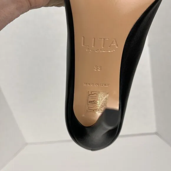 Lita By Ciara Black Pump Woman Shoes Italian Leather Solid Point Toe Size 40/8.5