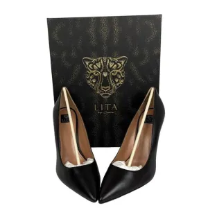 Lita By Ciara Black Pump Woman Shoes Italian Leather Solid Point Toe Size 40/8.5