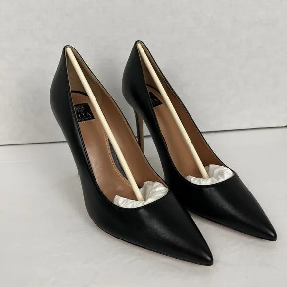 Lita By Ciara Black Pump Womans Shoes Italian Leather Solid Point Toe Size 39/8