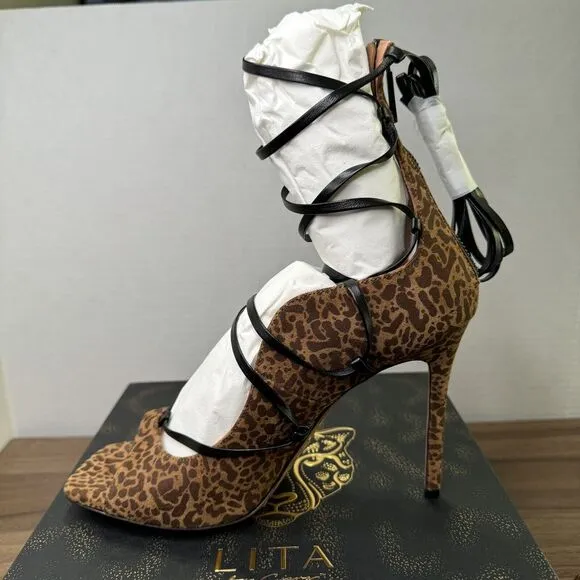 LITA by Ciara Strappy Gladiator Italian Leather Cheetah Heel Sandal EU 40/US 9.5