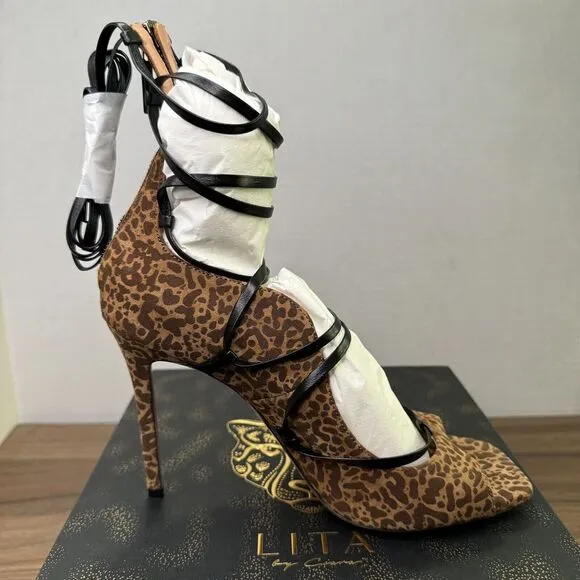 LITA by Ciara Strappy Gladiator Italian Leather Cheetah Heel Sandal EU 40/US 9.5