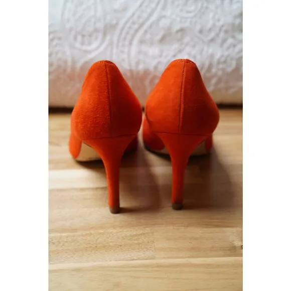 LK Bennett Floret Suede Pointed Toe Court Heels Pumps Orange EU 36.5 US 6