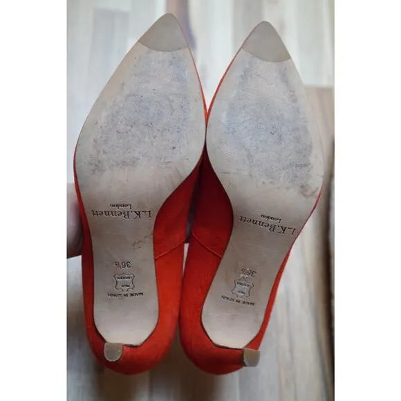 LK Bennett Floret Suede Pointed Toe Court Heels Pumps Orange EU 36.5 US 6