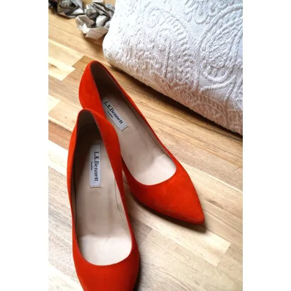 LK Bennett Floret Suede Pointed Toe Court Heels Pumps Orange EU 36.5 US 6