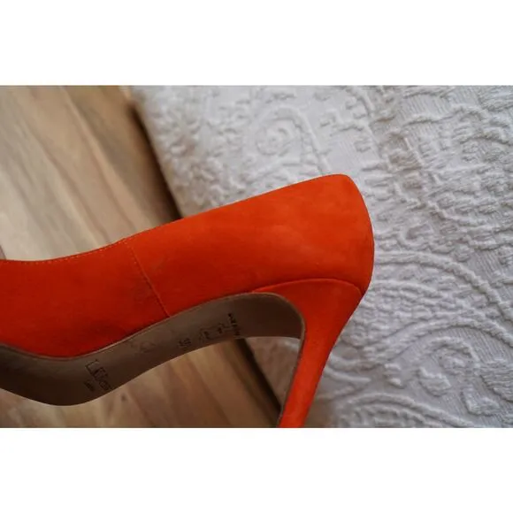 LK Bennett Floret Suede Pointed Toe Court Heels Pumps Orange EU 36.5 US 6