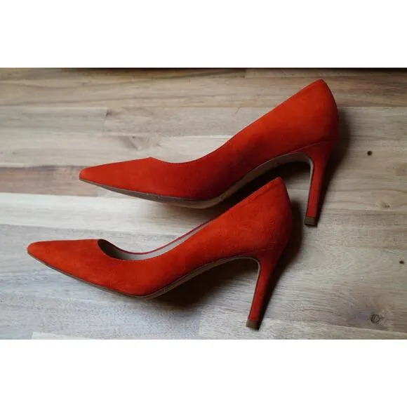 LK Bennett Floret Suede Pointed Toe Court Heels Pumps Orange EU 36.5 US 6