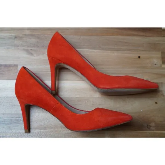 LK Bennett Floret Suede Pointed Toe Court Heels Pumps Orange EU 36.5 US 6