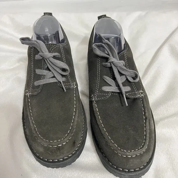 L.L. Bean Oxford Shoes Size 9.5 W Olive Green Suede Lace Career Loafer Leather