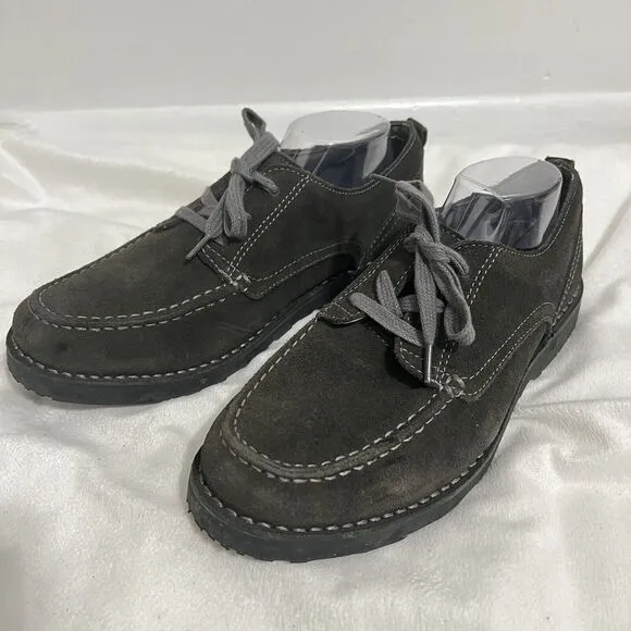 L.L. Bean Oxford Shoes Size 9.5 W Olive Green Suede Lace Career Loafer Leather