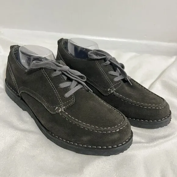 L.L. Bean Oxford Shoes Size 9.5 W Olive Green Suede Lace Career Loafer Leather