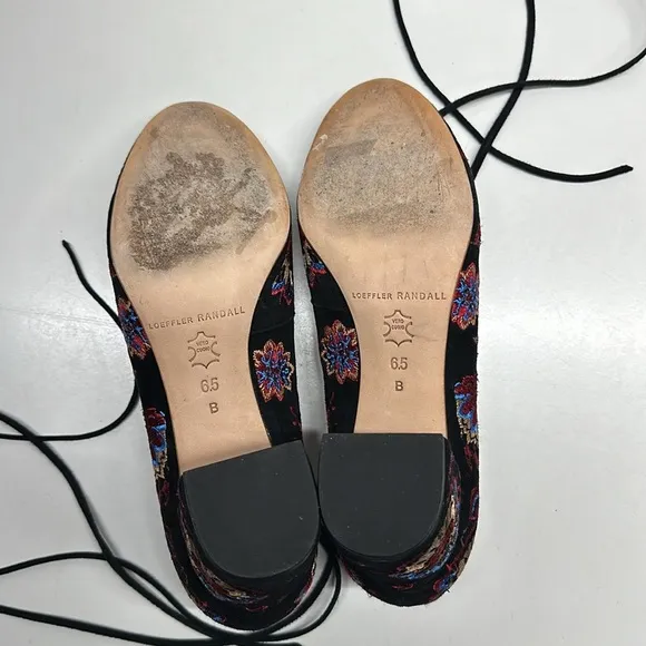 Loeffler Randall Clara Heels Embroidered Suede Ankle Tie Pumps Floral Black 6.5