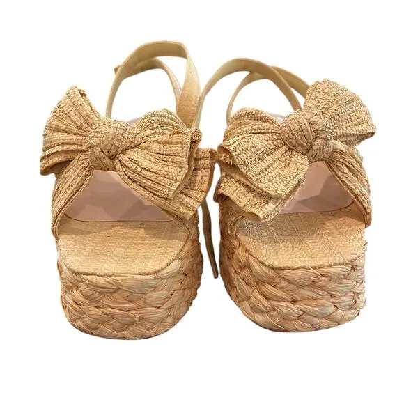 Loeffler Randall Gaby Sandals Platform Pleated Bow Espadrille Boho Raffia Sz 9.5