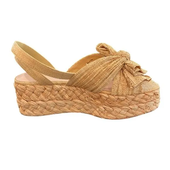 Loeffler Randall Gaby Sandals Platform Pleated Bow Espadrille Boho Raffia Sz 9.5