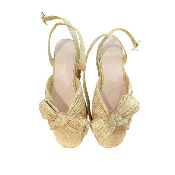 Loeffler Randall Gaby Sandals Platform Pleated Bow Espadrille Boho Raffia Sz 9.5