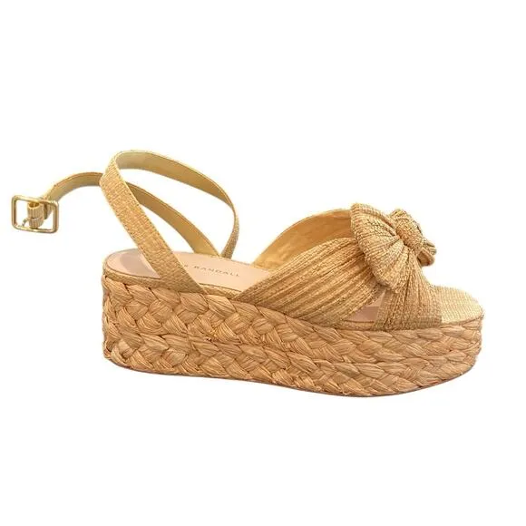 Loeffler Randall Gaby Sandals Platform Pleated Bow Espadrille Boho Raffia Sz 9.5