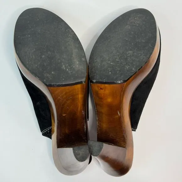 Loeffler Randall Heeled Sandals Oval Toe Ankle Straps Wooden Heel Black Brown 8B