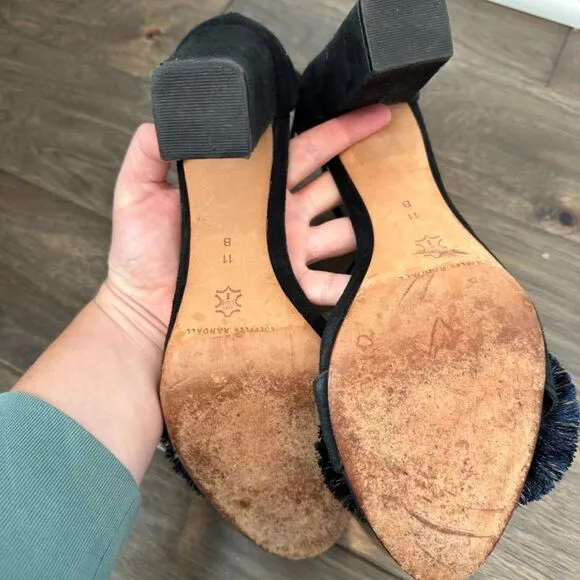 Loeffler Randall Virginia Floral Embroidered Suede Block Heel Tie Sandals 11 EUC