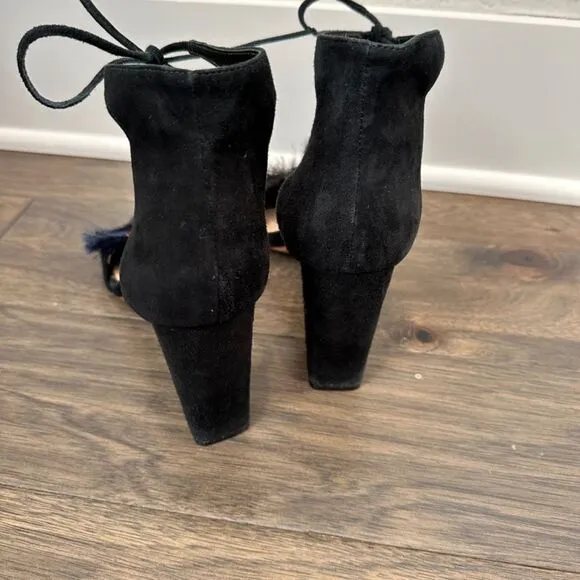 Loeffler Randall Virginia Floral Embroidered Suede Block Heel Tie Sandals 11 EUC