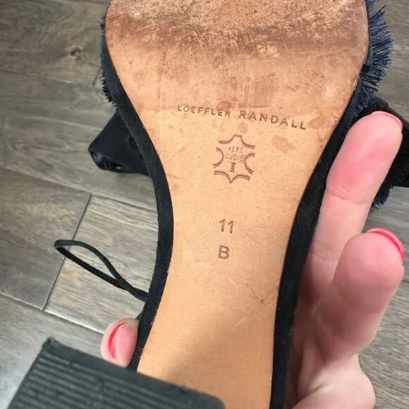 Loeffler Randall Virginia Floral Embroidered Suede Block Heel Tie Sandals 11 EUC