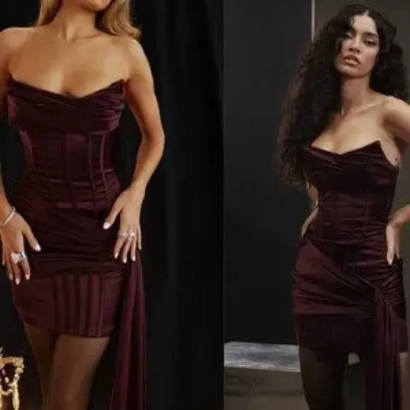 Loubella-Mulberry Strapless Corset Dress