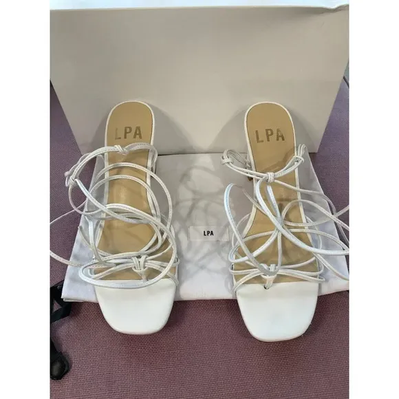 LPA Nicolo Heels in White Leather 9.5 New Womens sandals