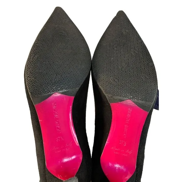 LUCIANO PADOVAN Shoes Made in Italy Black Suede Mid Heel Womens EU37.5/ US7.5