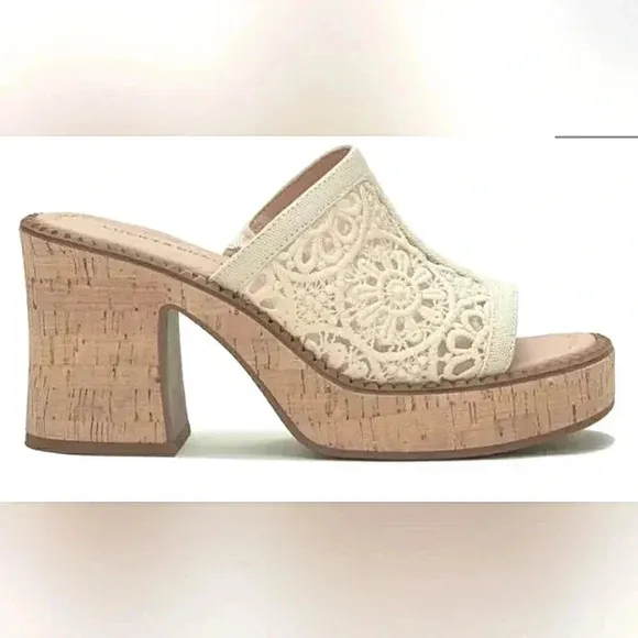 Lucky Brand 10 Floral Macramé Boho Slip-On Platform Mules New Sandals